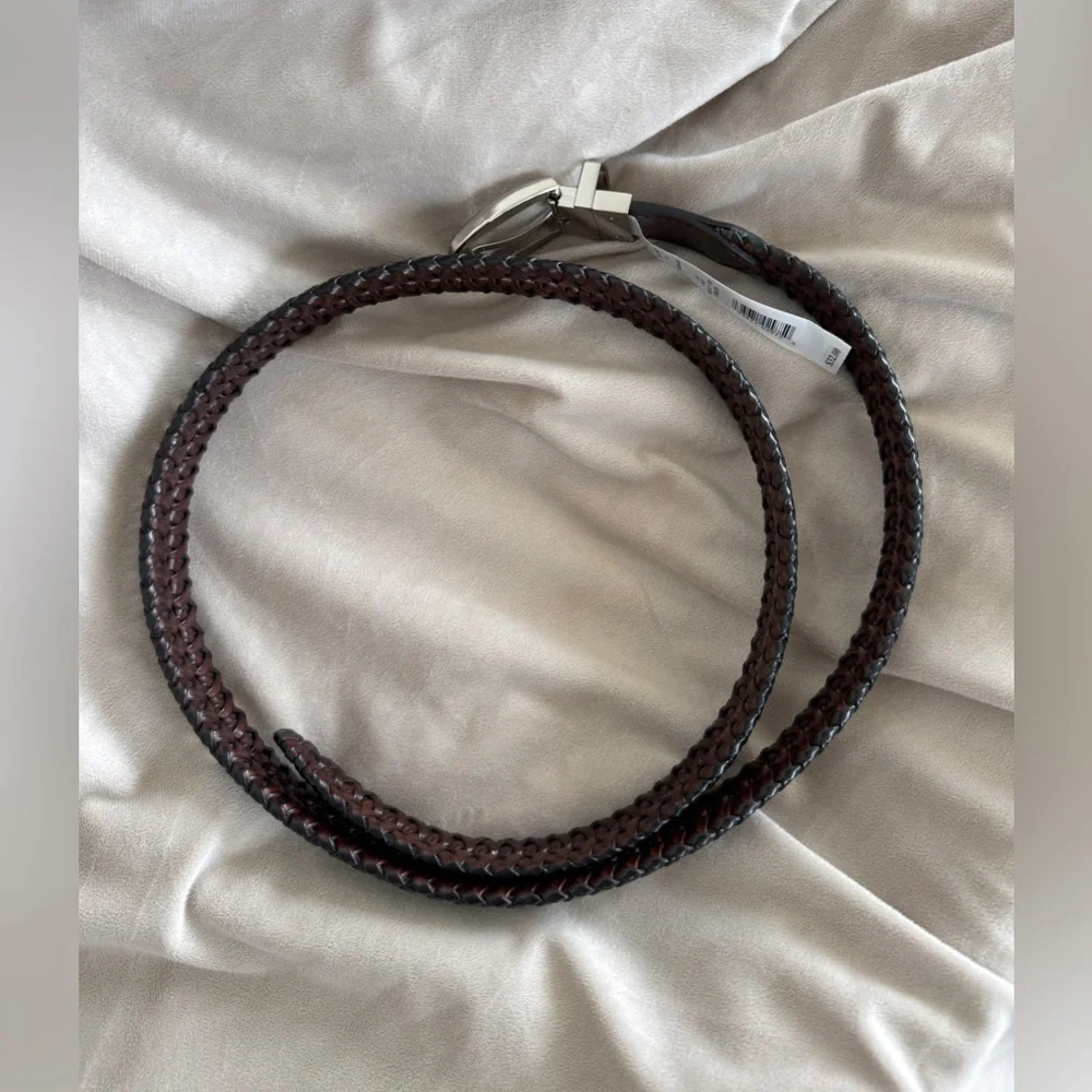 NWT Men’s Black Woven Leather Belt with Silver Buckle - size large